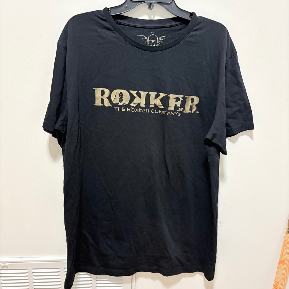 Rokker Biker Graphic T-Shirt Mens Black Size XXL Short Sleeve Cotton Logo